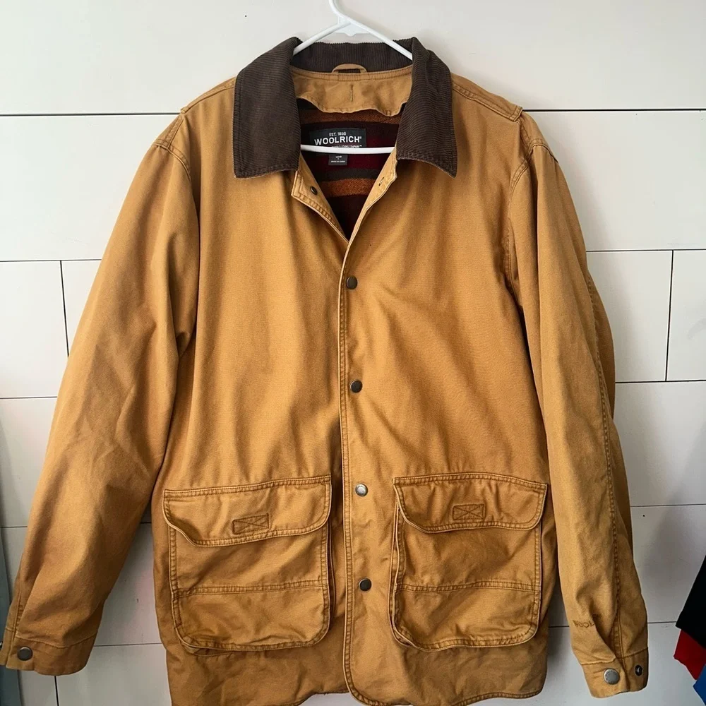 Woolrich Tan Workwear Field Jacket with Brown Corduroy Collar